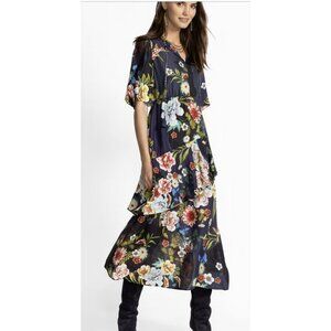 Johnny Was Silk Florean Blue Tiered Floral Maxi Dress Size Small New